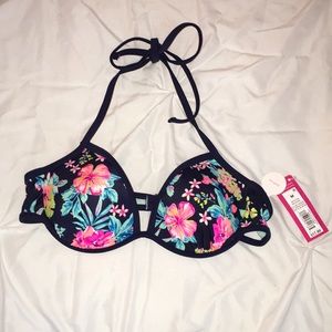 Xhilaration Navy/Floral Push Up Bikini Top Size M